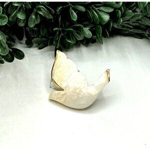Vintage Gold-Tone Mother Of Pearl Mosaic Dove Brooch Pin